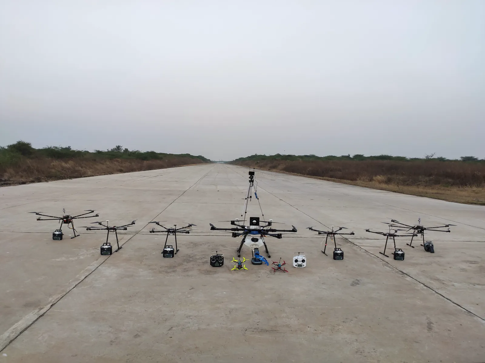 XDRPL drone fleet lined up on a runway